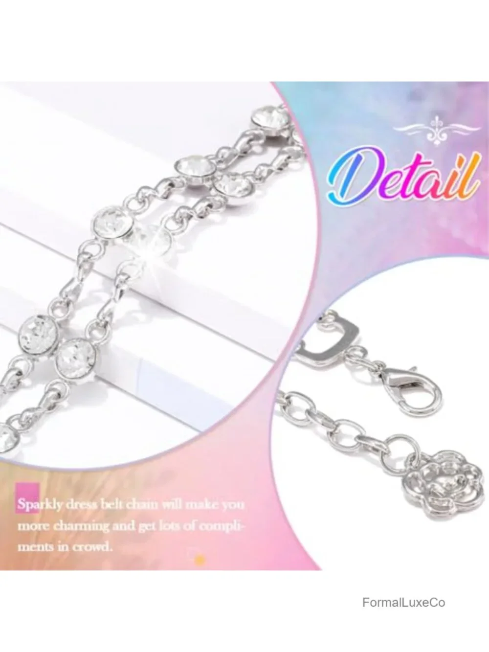 Rhinestone Chain Belt Sparkly Bling Waist Chain for Dress Fashion